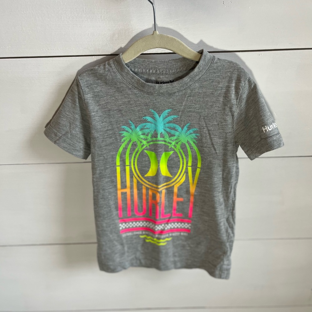 Hurley Kids Gray Tee with Neon Graphic
